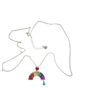 Betsey Johnson Rainbow Crystal Pendant Necklace Multicolor Adjustable Chain